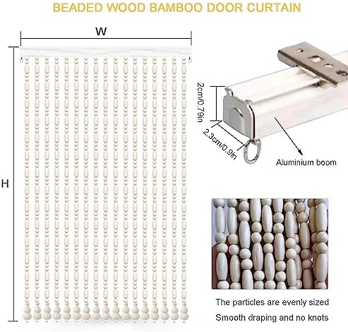 Natural Wood Beaded Curtain - Handmade 70 Strands 140x210cm