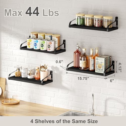 Love-KANKEI Black Floating Shelves Set of 4 for Wall