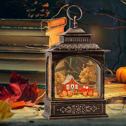 Fall Snow Globe Lantern with Timer and 2 Power Options