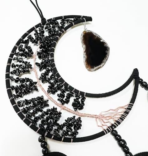 Black Gemstone Agate Dream Catcher with Tree of Life