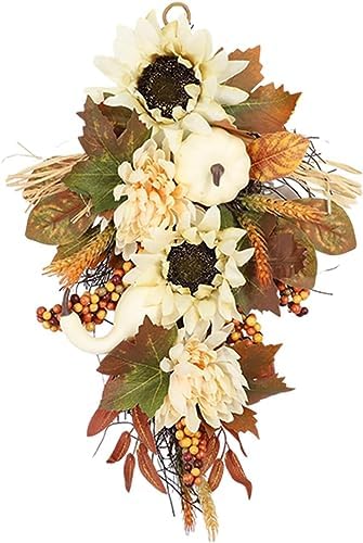 Thanksgiving Teardrop Wreath with Maple Leaves 50cm