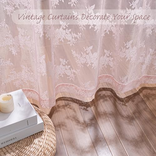 MEETSKY Pink Sheer Curtains 50x84 2 Panels