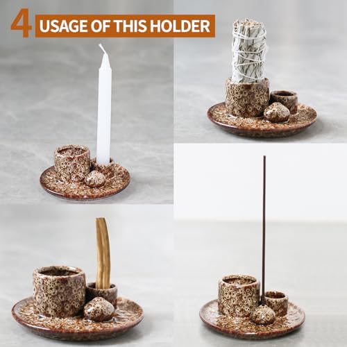 Palo Santo Sticks Holder Ceramic Incense Burner Brown White