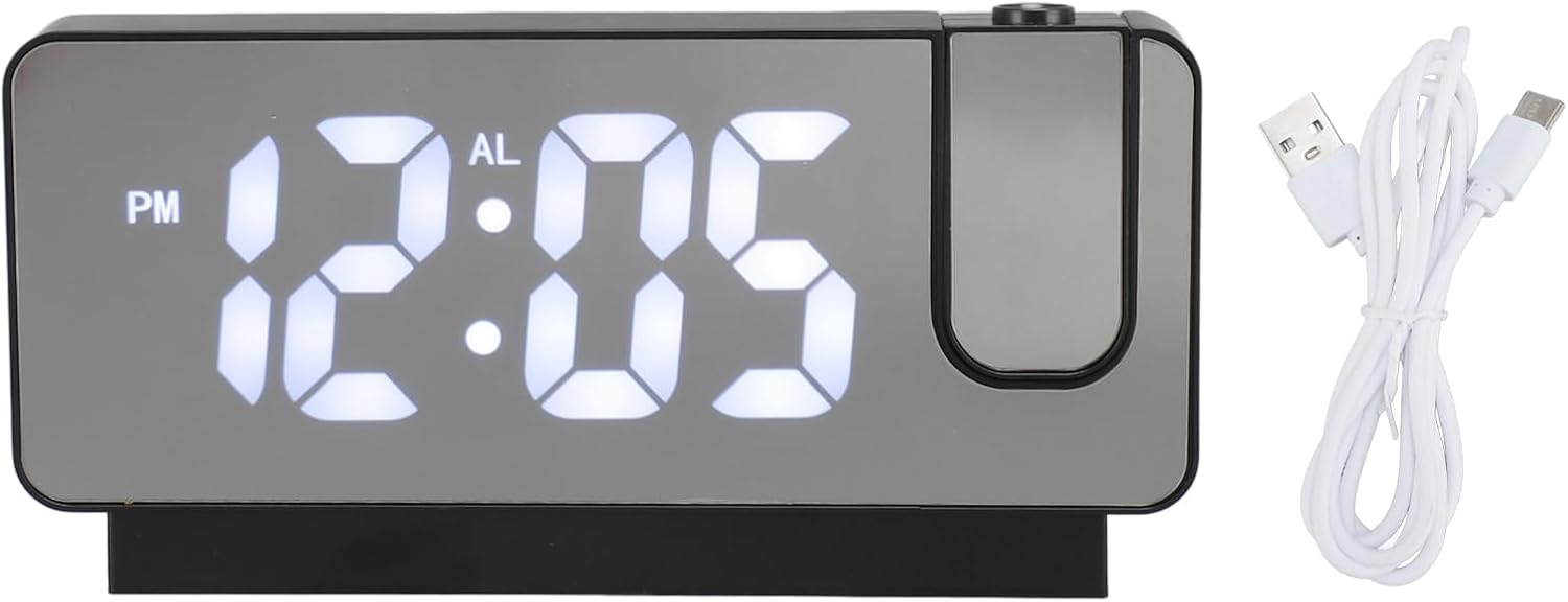 USB Rechargeable Projection Alarm Clock with LED Mirror and Snooze Function