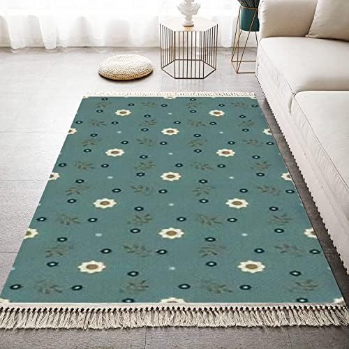 Boho Kids Bedroom Playroom Rug with Tassels and Flowers