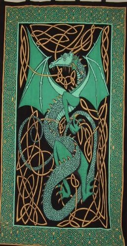 Celtic Dragon Print Curtain Panel Green