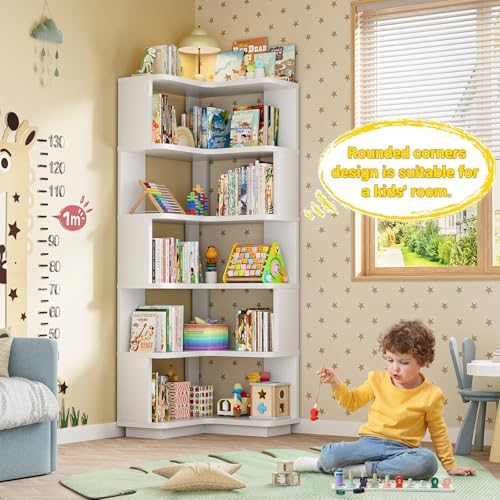 Armocity Corner Bookshelf - 6 Tier L Shaped Display Stand White