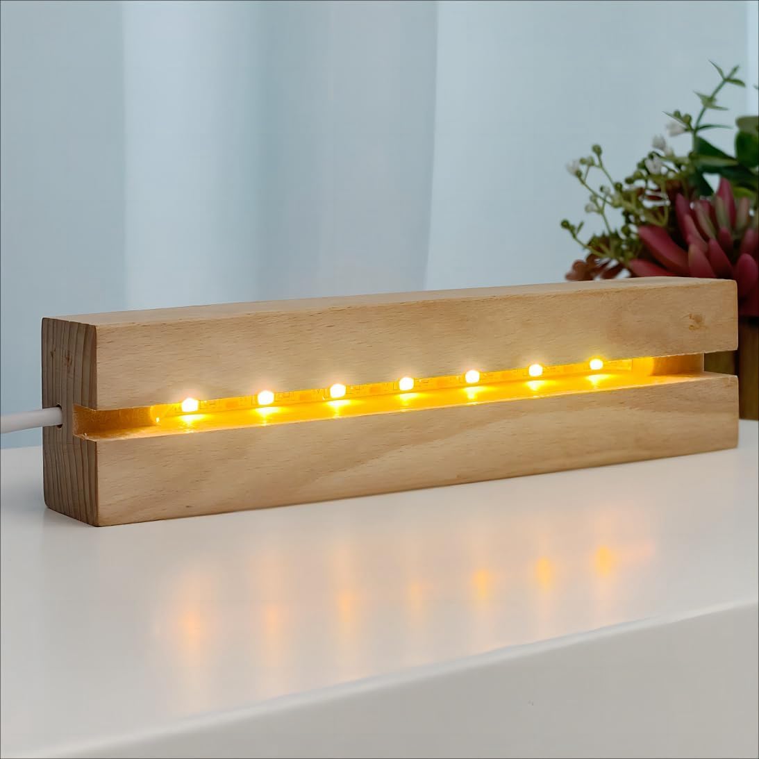 LED Lighted Rectangle Wood Base Stand for Acrylic Display Pedestal