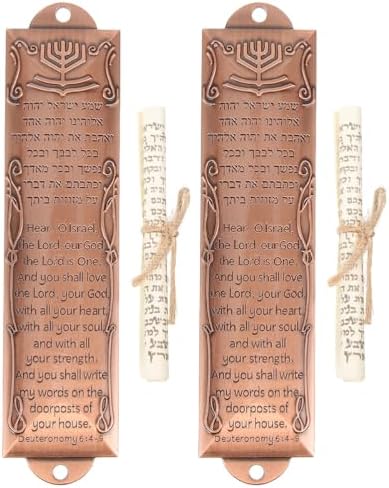 LOGOFUN 2PCS Bronze Mezuzah with Scroll Case