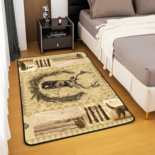 Elk Deer Antlers Area Rug 5x7 Bohemian Pattern