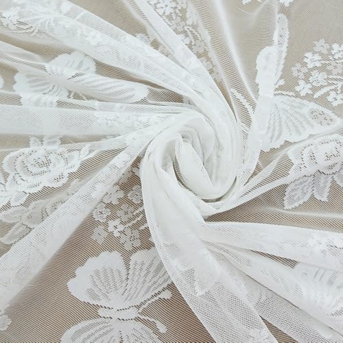 White Butterfly Embroidery Sheer Curtain Panel for Door Window Hanging