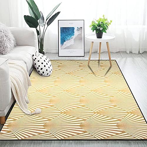 Modern 3D Art Deco Area Rug with Gold Shells and Scales
