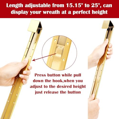 Adjustable Wreath Hanger for Front Door Non Scratch 20lbs Metal Hook