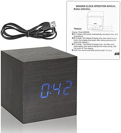 Onerbuy Wooden Digital Cube Alarm Clock with 3 Alarms and LCD Display