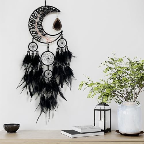 Black Gemstone Agate Dream Catcher with Tree of Life