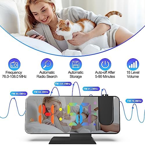 TAKRINK Projection Alarm Clock with Ceiling Projector and Dual Alarms