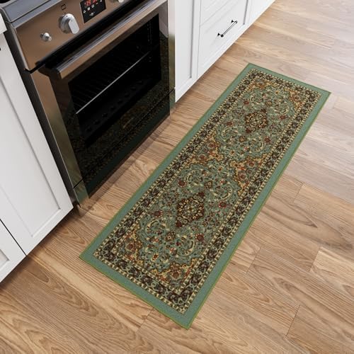 Ottomanson Hallway Runner Rug 20x59 Non Slip Seafoam Green