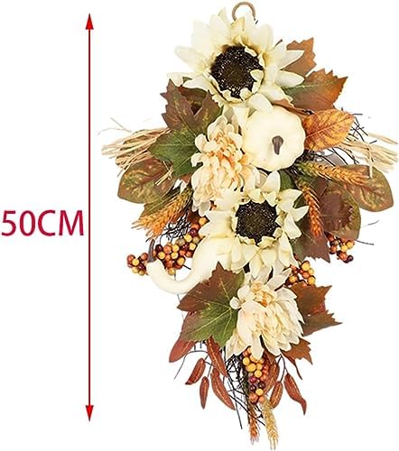 Thanksgiving Teardrop Wreath with Maple Leaves 50cm