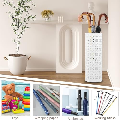Modern Metal Umbrella Stand for Entryway White
