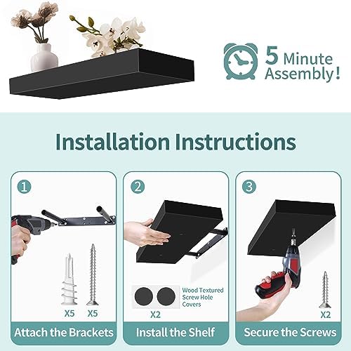 LaVie Home Floating Shelves Set of 3 Classic Black 156 Inch