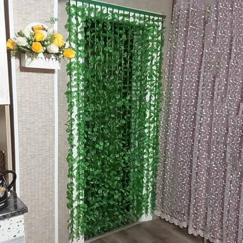 Green Leaves Fringe Bamboo Beaded Curtain for Doors and Windows