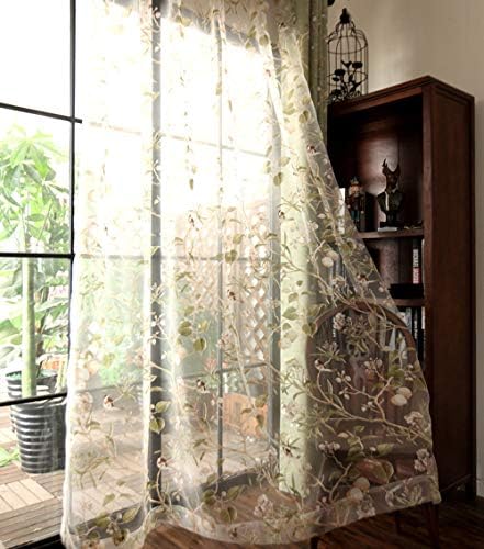 PureAqu Floral Birds Rod Pocket Panel Curtain