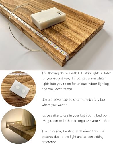 Comtelek Floating Shelves with LED Lights Set of 2