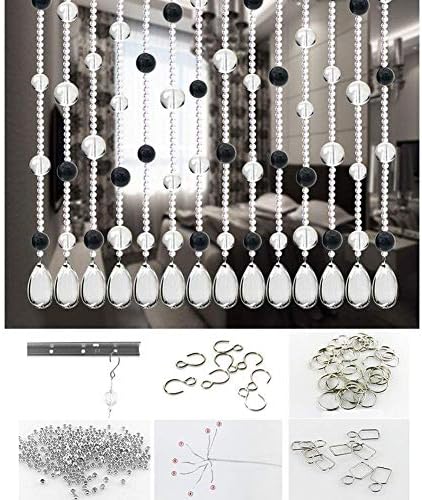 Beaded Curtain with Black Tassels for Room Dividers
