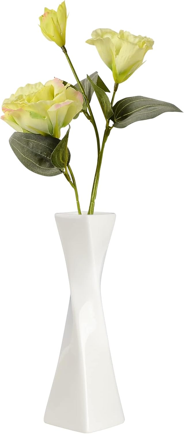 SAIURE White Small Ceramic Bud Vase for Modern Decor