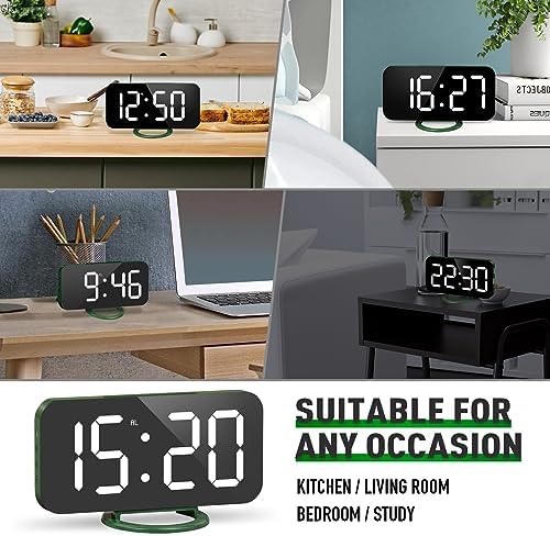 WulaWindy Digital Alarm Clock with USB Charger and Large Mirror