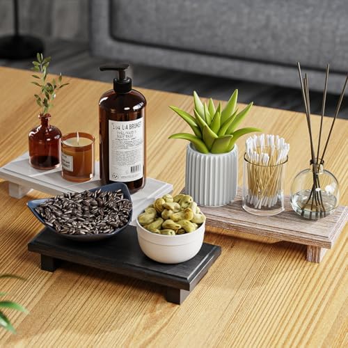 White Wooden Tray Pedestal Stand Farmhouse Decor