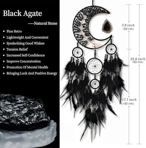 Black Gemstone Agate Dream Catcher with Tree of Life