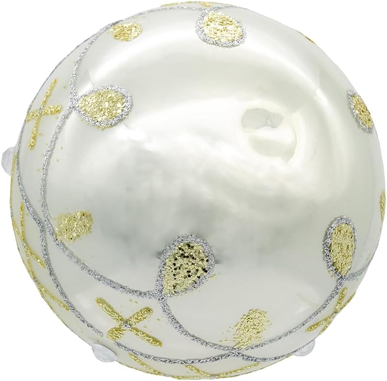 Kurt Adler 80MM Glass White Pearl Gold Accent Ball Ornaments