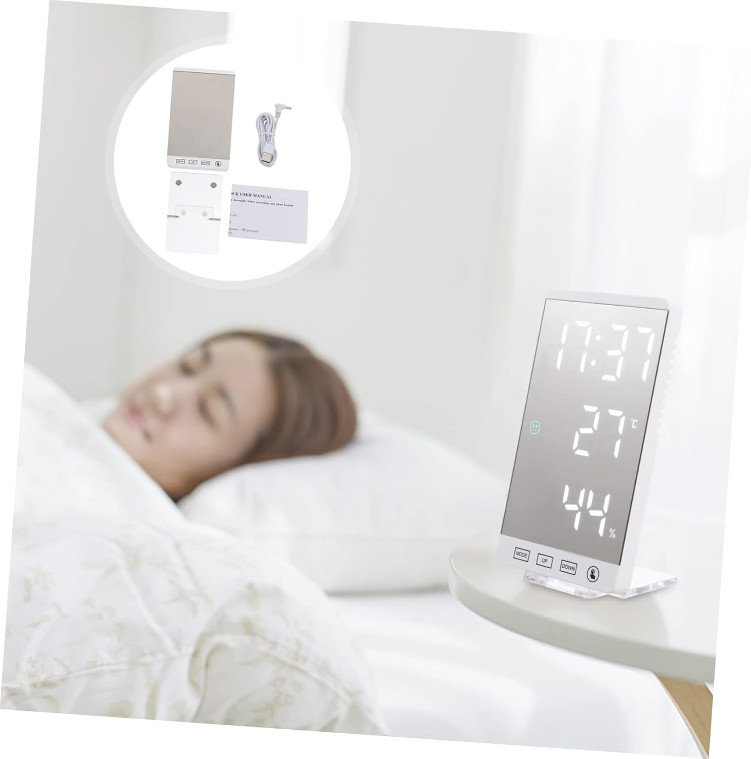 LED Mirror Digital Clock with Temperature and Humidity Display
