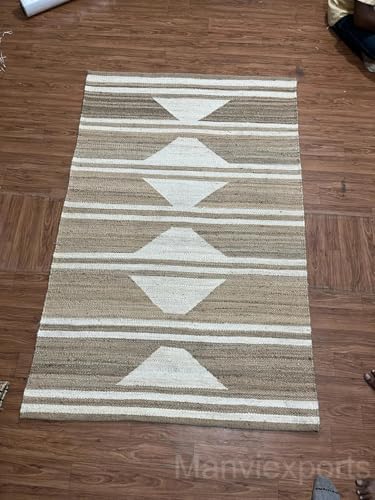 White Striped Jute Runner Rug - Custom Size Diamond Pattern