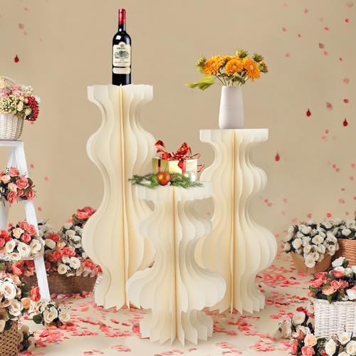 3PCs Cylinder Pedestal Stands for Party Wedding Display Set Foldable Paper Stand