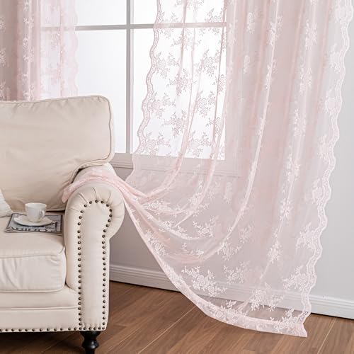 MEETSKY Pink Sheer Curtains 50x84 2 Panels