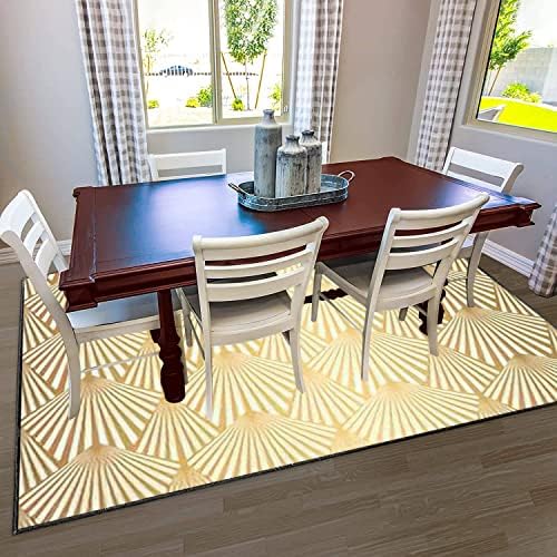 Modern 3D Art Deco Area Rug with Gold Shells and Scales