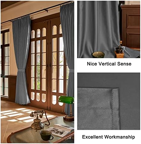 HUTO Grey Pinch Pleat Thermal Curtains 96 Inches Long for Living Room