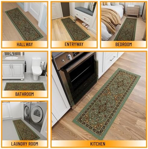 Ottomanson Hallway Runner Rug 20x59 Non Slip Seafoam Green
