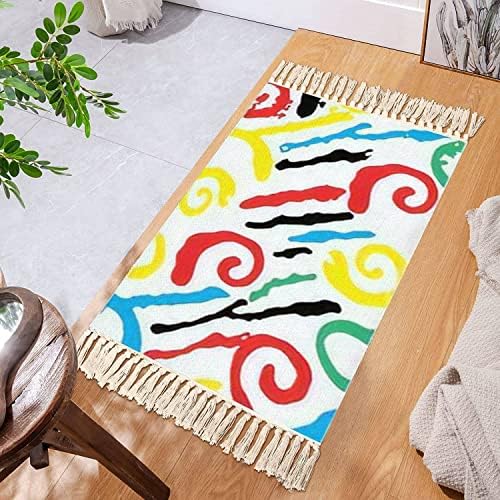 Boho Kid Bedroom Area Rug with Tassels and Blue Design