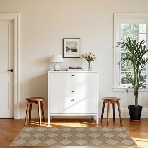 SHACOS Easy Jute 2x5 ft Runner Rug - Brown Plaid
