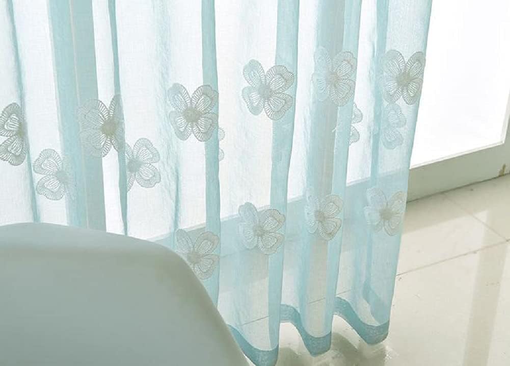 Sheer Floral Embroidered Rod Pocket Window Panels - Blue 100x95 Inch