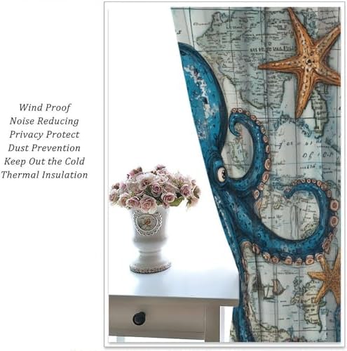 Blue Octopus Animal Blackout Curtains 2 Panels