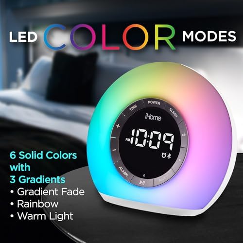 iHome Sunrise Alarm Clock Radio with Bluetooth Speaker and USB Charging