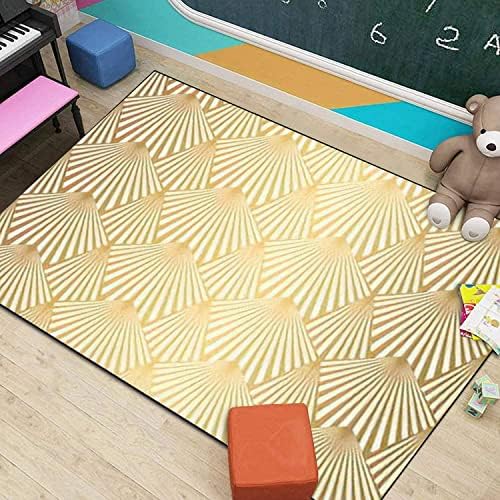 Modern 3D Art Deco Area Rug with Gold Shells and Scales