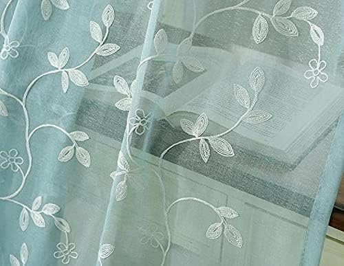 Sheer Floral Embroidered Rod Pocket Window Panels - Blue 100x95 Inch