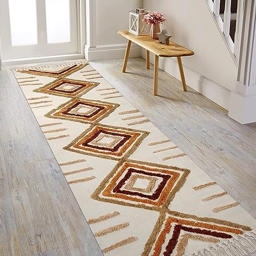 Uphome Boho Runner Rug 2x8 Soft Cotton with Tassels
