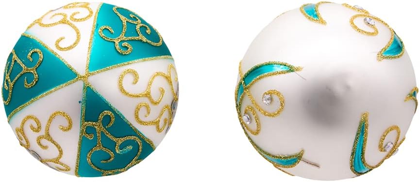 Kurt S Adler 6 Piece Gold Dark Teal White Ball Ornament Set