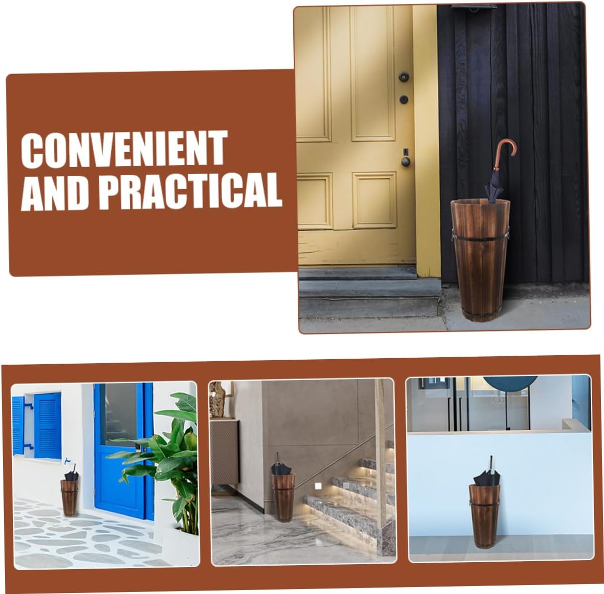 Wooden Umbrella Stand with Cane and Fan Storage
